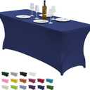 CWK 6FT Waterproof Stretch Spandex Table Cover for Rectangular Tables - Elastic Fitted Tablecloth for Folding Tables,Wrinkle Resistant Table Cloth for Parties, Weddings, Banquets & Events (Blue), 96" x 30"