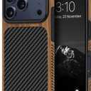 TENDLIN Compatible with iPhone 17 Pro Max Case Wood Grain with Carbon Fiber Texture Design Leather Hybrid Slim Case (Black)