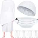 Suhine 14 Pcs Men's Ihram Set for Hajj and Umrah Essentials, Islamic Ahram Ehram Towel Waist Belt Kufi Hat and 10 Pins(Adult Size)