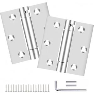 Satin Door Hinges 3 Inch Self Closing Hinge Hardware Adjustable Spring Hinges for Commercial Grade Self-Closing, Hinges Bathroom Pantry Basement Door Hinges UL Listed 2 Pack