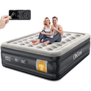 OhGeni Queen Air Mattress with Built in Pump, 18 Raised Comfort Inflatable Mattress, Quiet Surface Portable Blow Up Mattress, Air Bed for Home and Guest, Colchone Inflable, 650 lbs Max (Black)