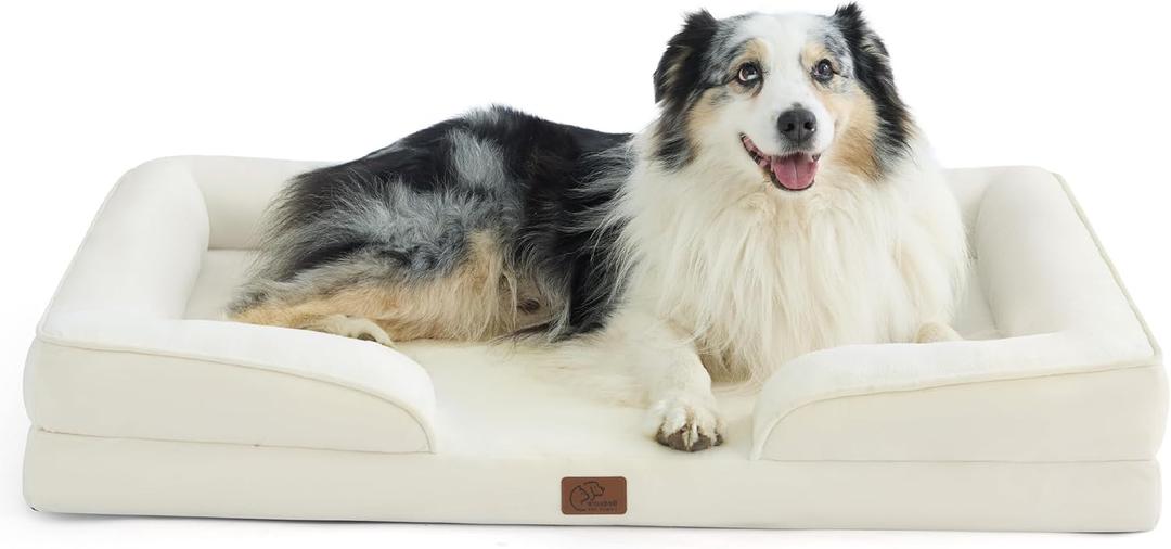 Bedsure XL Orthopedic Dog Bed for Extra Large Dogs - Washable XLarge Dog Cat Bed Waterproof, Comfort Dogs Couch Sofa with Washable Removable Cover, Pet Bed with Nonskid Bottom, Ivory, 42" (Beige)
