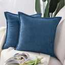 MADIZZ Set of 2 Short Chenille Throw Pillow Covers 24x24 Inch Denim Blue Soft Decorative Cushion Cover for Sofa Bedroom Pillow Shell