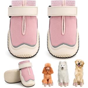 Hcpet Dog Boots for Large Dogs, Dog Shoes for Hot Pavement Winter Snow, Paw Protector Dog Booties Designed for Comfort and Breathability, Outdoor Booties for Dogs for Hiking Pink Size 5