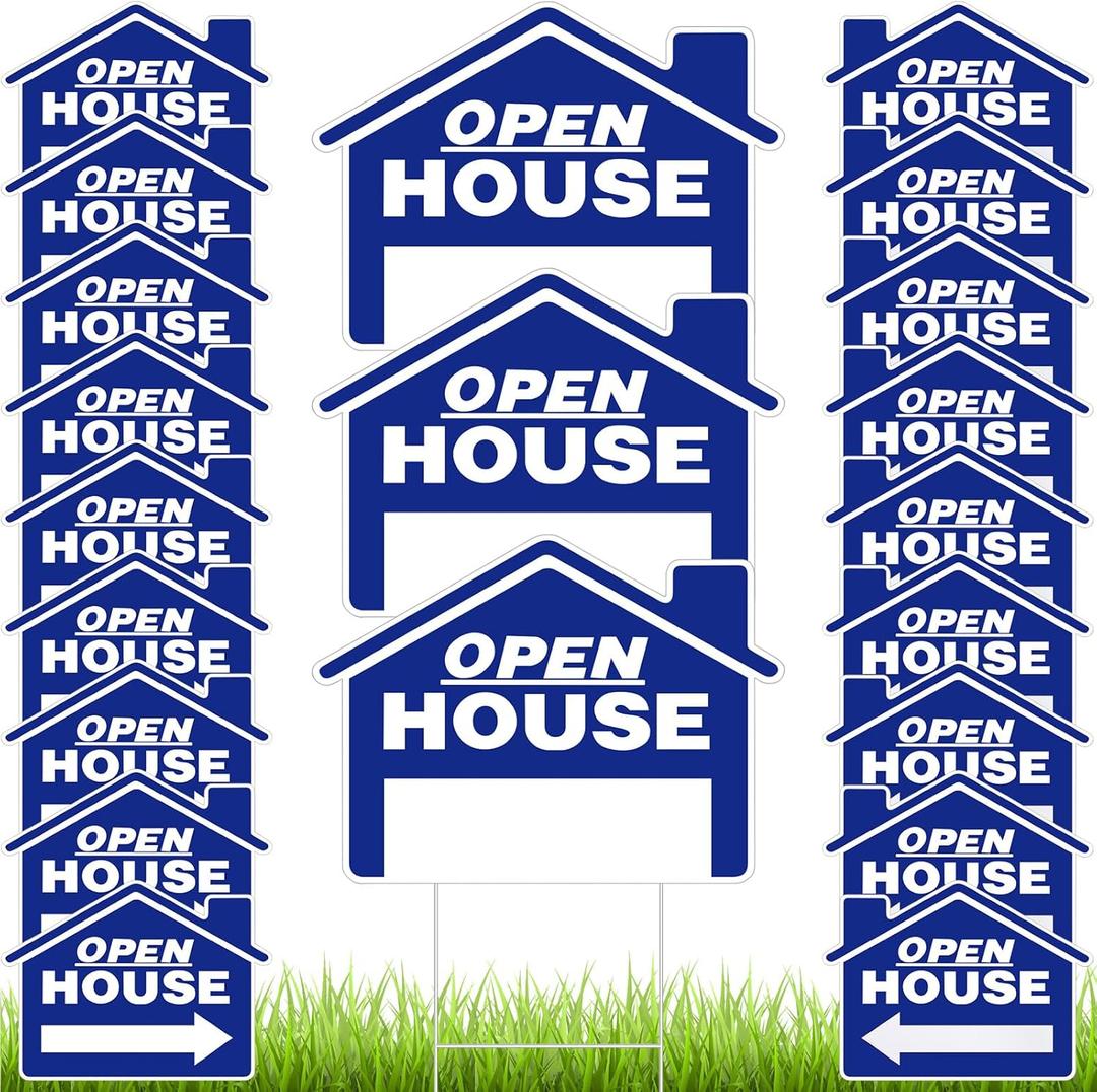 Pinkunn 21 Pack Open House Signs for Real Estate Directional Signs with Stakes, Outdoor Open House Supplies Metal H Stakes Weather Proof with Directional Arrows for Yard(Blue)