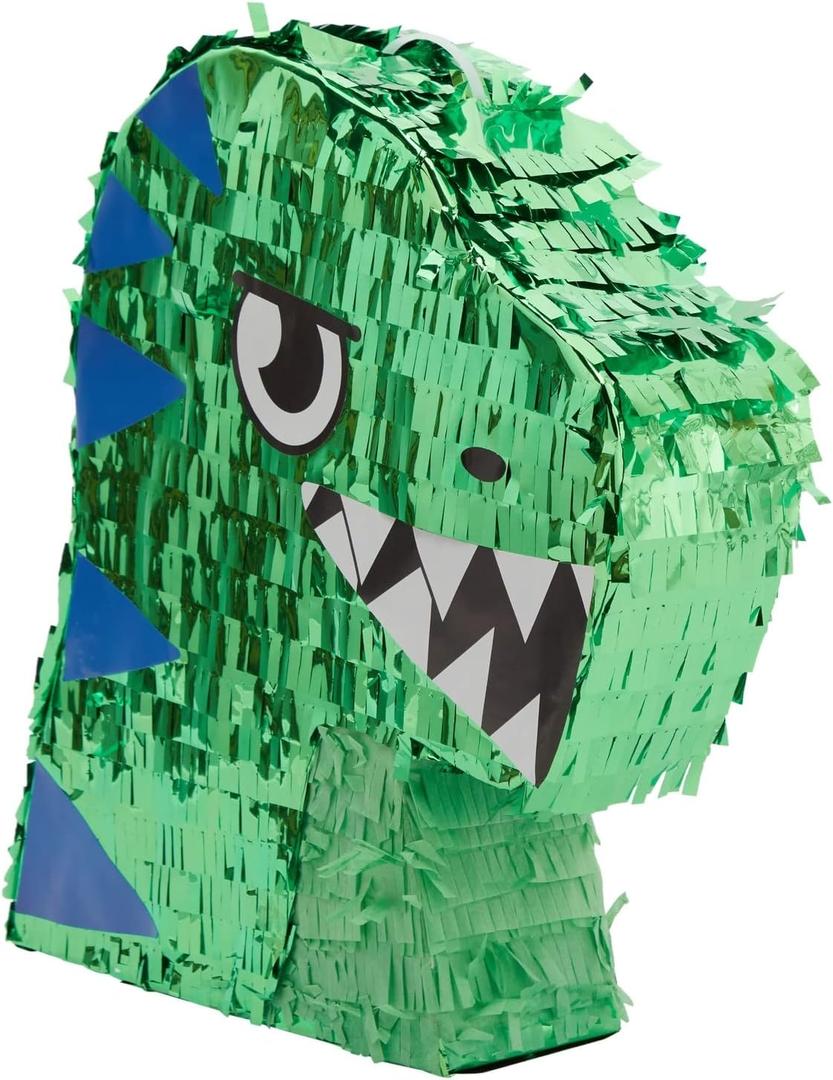BLUE PANDA Dinosaur Pinata for Boys Birthday T-Rex Themed Party Supplies, Green Foil Dino Decorations (Small, 11.7 x 3.0 x 15.7 In)
