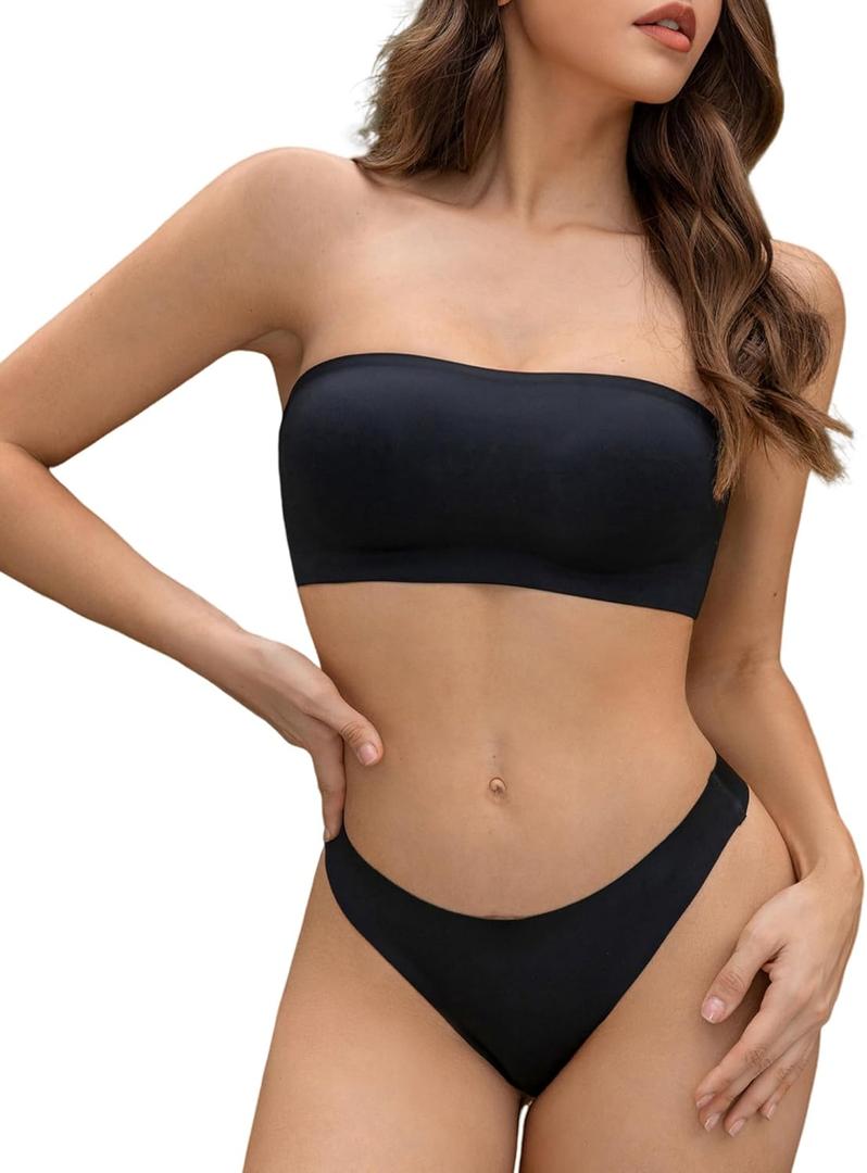 DEANGELMON Strapless Bras for Women Non-Slip Silicone Bandeau Seamless Tube Top Bralette Comfy Non Padded Stretchy Stylish (Medium, Black- 1 Pack)