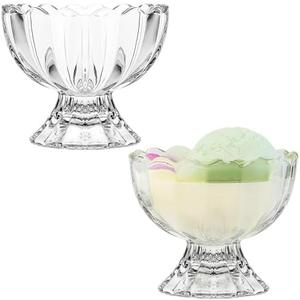 5oz Vintage Glass Dessert Bowls Set of 2, Heavy Base Ice Cream Cups for Sundae, Fruit, Pudding, Snacks & Condiments