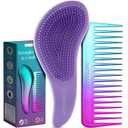 Lily England Detangler Brush & Comb Set - Lightweight Wide Tooth Detangling Tool for Women & Kids - Smooths Curly, Straight, Dry, Fine, & Thick Hair, Purple (Mermaid)