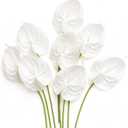 Ling's moment White Anthurium Flowers, 8pcs Artificial Silk Filler Plants, Faux Greenery Stems for DIY Wedding Bouquets Centerpieces Arrangements Bridal Shower Party Home Decorations