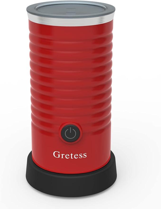 Milk Frother, 4 IN 1 Multifunction Electric Milk Steamer for Hot & Cold Froth, Automatic Milk Foamer with Two Whisks for Frothing and Heating Milk, Auto-off Coffee Frother, Gretess, Red, JC-A2R