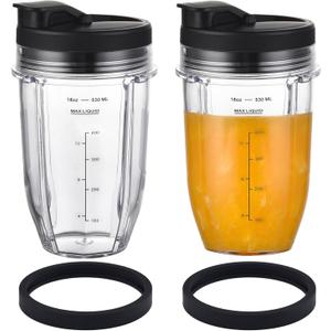 [Upgraded] Replacement 18oz Cups for Nutri Ninja Blenders, Blender Replacement Parts with Upgraded Lid For Auto-IQ BL480, BL482, BL490, BL640, BL642, & BL680 Auto IQ Series Blenders., 2 Pack