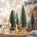 Wesiti 2 Pcs Ceramic Christmas Reindeer Figurines 4 Pcs Mini Christmas Pine Tree Reindeer Decor Deer Statue Sculpture Tabletop Ornaments for Home Mantel Shelves Decor (Gold)