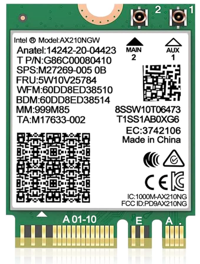 WiFi 6E Wireless Card Intel AX210 NGW Bluetooth 5.3 TriBand 5400Mbps Network Adapter for Laptop Support Windows 10/11 (64bit) M.2/NGFF