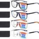 BLOEXCLU 4 Pack Progressive Multifocus Reading Glasses for Men Women TR90 Sports Style Anti-Blue Light Computer Readers (Black & Blue & Grey & Transparent)
