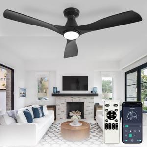 Depuley 52-Inch Ceiling Fans with Lights: Black 3 Blade Flush Mount Low Profile Ceiling Fan for Bedroom - Dimmable Indoor Outdoor Fan with Remote APP Control Ultra Quiet DC Motor Timer