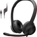 Logitech H390 Wired Headset for PC/Laptop, Stereo Headphones with Noise Cancelling Microphone, USB-A, in-Line Controls, Works with Chromebook - Black