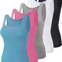 BQTQ 5 Pack Women's Tank Tops Square Neck Sleeveless Ladies Tank Top Undershirts (Large, Black,white, Gray, Blue, Rose Red)