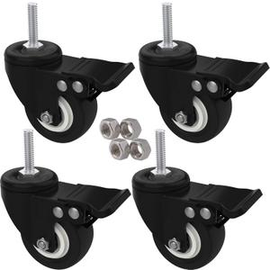 MySit 2" Casters with Brake Lock (Threaded Stem Bolt M10x25), Heavy Duty Swivel Stem Brake Caster Wheels with Hardware Nuts for Shopping Carts Trolley - Pack of 4