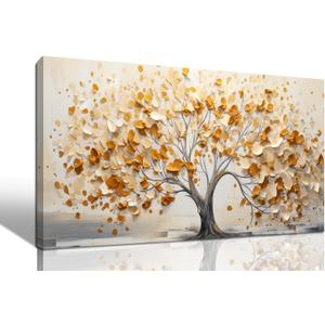 Tree of Life Pictures for Living Room Canvas Wall Art Large Artwork Canvas Wall Decor Ready to Hang Artwork Print with Frame Modern Wall Art Decorative Painting Size 20x40 (20W" x 40L", Yellow and White)
