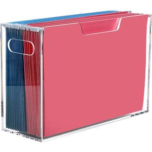 DINGHUO Legal Size File Organizer, Acrylic Protable Hanging File Organizer with Handles, Clear Storage File Folder Holder Filing Box Crate for Desk, School, Office Supplies - 1 Pack