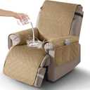 Timeles Velvet Recliner Chair Cover, 100% Waterproof Recliner Covers That Stay in Place with Pocket for Pets & Dogs (Large: 28", Khaki)