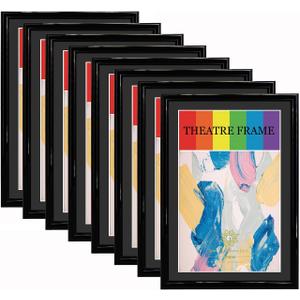 Black Theatre Frame with Black Mat, 8 Packs, Holds 5.5x8.5-inch Media, Wall or Tabletop Display
