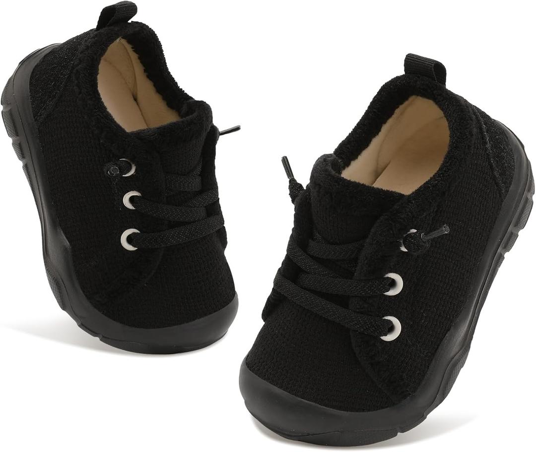 FEETCITY Toddler Boys Shoes Toddler Barefoot Shoes Kids Sneakers Tennis Shoe Slip On Baby Walking Shoe (Black)