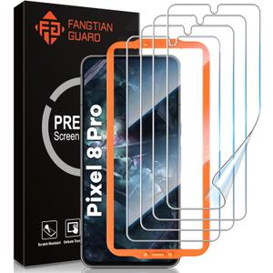 [4-Pack] FANGTIAN for Google Pixel 8 Pro Screen Protector [Not Glass] - Film for Pixel 8 Pro Screen Protector [Fingerprint Compatible][Alignment Tool][7H Hybrid][6.7Inch]