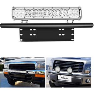 Nilight - 90021B Light Bar Mounting Bracket Front License Plate Frame Bracket Holder for Off-Road Lights LED Work Lamps, (Black)