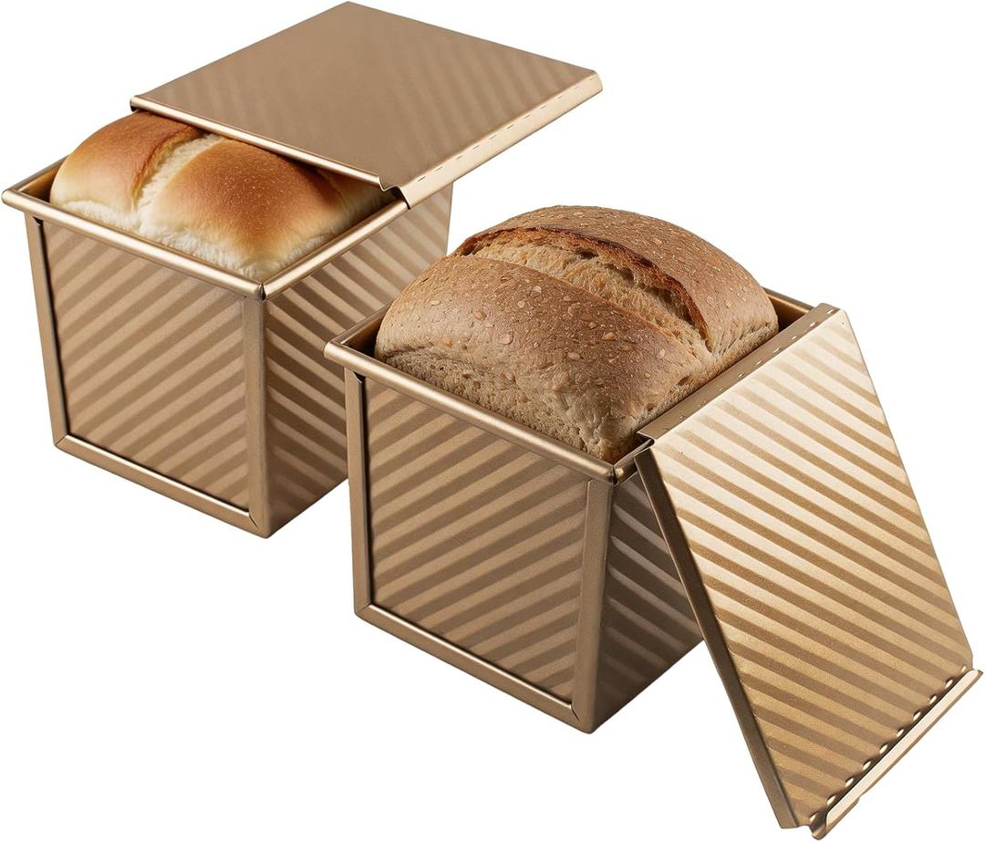 2 Pcs Square Nonstick Square Loaf Pan With Lid, 4.53 x 3.94 x 4.33 inch Mini Toast Box for Home Baking, Mini Cube Toast Box Ideal Baking Set Gift