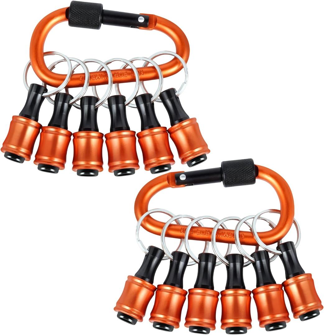 Upgrade Orange 12Pcs Bit Holder Keychain, 1/4 inch Hex Shank Bit Holders, Quick-change Design For Nut Driver, Screwdriver & Drill Bits, Include Keychain Carabiner, Push to Unlock (A5-sct)