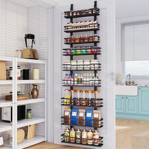 Eastherry Over The Door Pantry Organizer9-Tier Over The Door Organizer with Adjustable BasketMetal Hanging Pantry Organizers and Storage for Kitchen, Back of Door Seasoning Rack (Black)