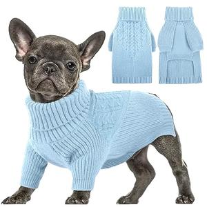 Queenmore Dog Sweater, Puppy Sweater for Small Dogs,Warm Winter Fall Dog Sweaters for Dog Girls Boys, Solid Turtleneck Knit Sweater for Large Medium Dogs,Long Sleeves Christmas Dog Sweater Blue,S