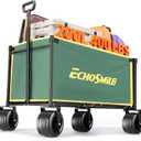 EchoSmile Collapsible Wagon Cart for Camping & Beach - Heavy Duty 400lbs Capacity All-Terrain Cart with Wide Wheels, Portable Folding Utility Wagon for Grocery, Garden, Sports,Green&Yellow