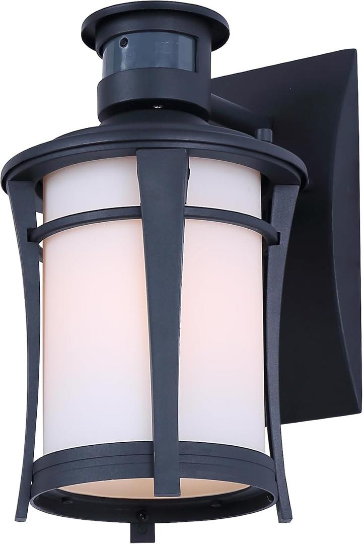 Blackwater Bay 1-Light Outdoor Light, Black Finish with Frosted Glass, Built-in Motion Sensor/Photocel, Durable Lighting for Entryways and Patio