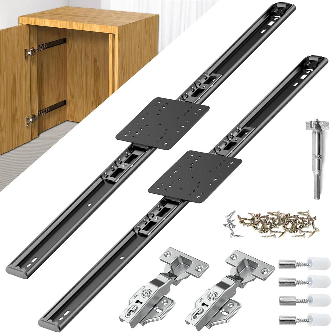 Pisman 24 Inch Pocket Door Slides 2 PCS, Complete Hidden Sliding Hardware Kit for Inset Cabinet Doors, 45lbs Capacity Space Saving Solution for Kitchen Pantry and Closet