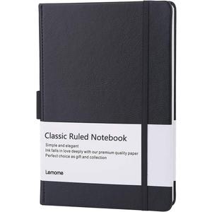 Lemome Ruled Notebook/Journal - Lined Journal for Writing, 5.75'' x 8.4'' Notebook Journal, 146 pages Faux Leather Notebook with Thick Paper, Waterproof Hardcover, Elastic Closure (black)