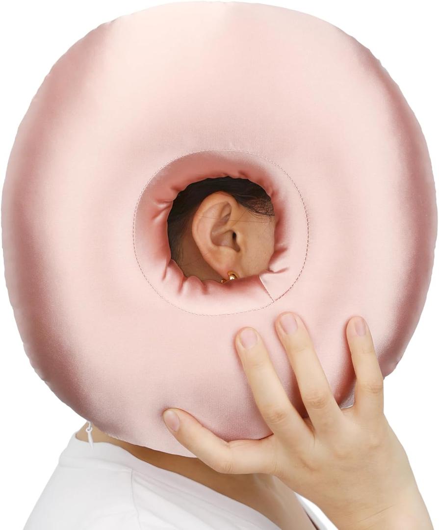 Silky Satin Piercing Pillow Ear Pillow Cover Donut with Hole for Ear Pain,  Coral