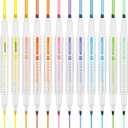 2 x EooUooIP Dual-Tip Highlighter Set, 12 Pack, Pastel Highlighter Assorted Colors, Chisel and Fine Tips Bible Highlighters, No Bleed Highlighters Markers for Bible Journals Planners Books Notes (Double Line-Style)