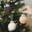 Norme 10 Pcs Crochet Christmas Ball Ornaments Knitted Neutral Christmas Ornament 3.15" Boho Farmhouse Plush Fur Cable Hanging Ornament Ball for Xmas Tree Crochet Decor Wreath Mantel Garland Decor