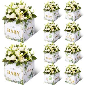 Funrous 6 Pcs Baby Shower Party Decorations Baby Shower Flower Boxes Table Centerpieces Floral Block Holder Table Display for Gender Reveal Birthday Party Flower Arrangement