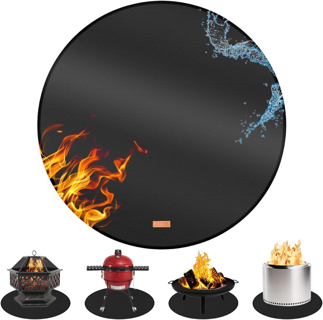 Round Fire Pit Mat for Under Fire Pit,Double-Sided Fireproof Silicone Fiberglass Firepit Matt Pad Protector for Deck,Patio,Grass (48Inch-Double Thickness)