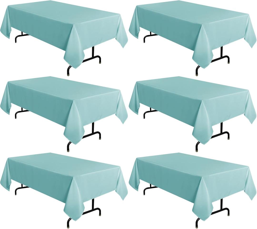 sancua 6 Pack Turquoise Tablecloth 60 x 102 Inch, Rectangle Table Cloth for 6 Feet Tables - Stain and Wrinkle Resistant Washable Polyester Table Cover for Dining Tables, Buffet Parties and Camping
