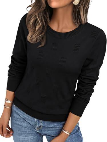 LILLUSORY Womens Sweaters Fall Fashion 2026 Lightweight Long Sleeve Knit Pullover Casual Trendy Tops Winter Clothes (Black, Medium)