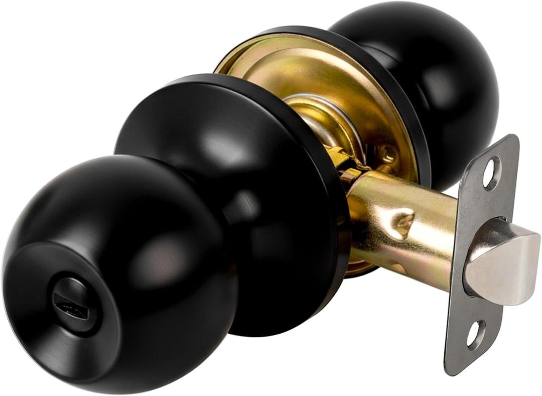 Privacy Door Knob Keyless Door Knob Interior with Lock Bathroom Door Knob Matte Black Doorknob, 1 Pack