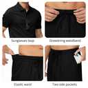 MoFiz Mens Two Piece Sweatsuit Set Polo Shirt Shorts Set Comfortable Men's Outfits Tracksuit Black Large (L)