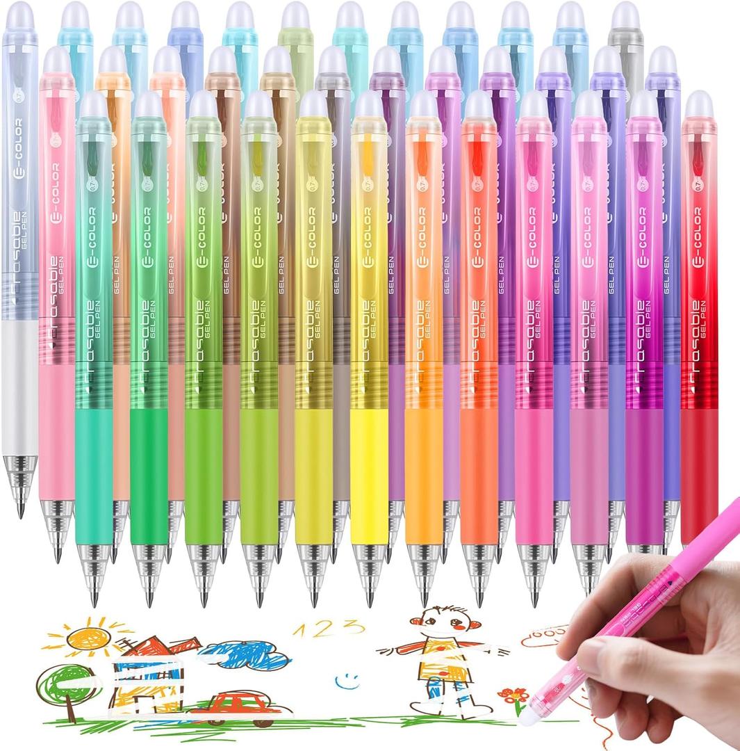 miikoul 36 Colors Erasable Gel Pens, 0.7mm Fine Point Retractable Colored Pens Make Mistakes Disappear Smooth Writing Erasable Pens Multicolor Inks for Drawing Writing Coloring Office School Supplies