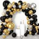 Amandir 153pcs Black and Gold Balloons Arch Garland Kit Different Sizes 18 12 10 5inch Silver Latex Metallic Confetti Graduation Balloons Class of 2026 Decorations Birthday Graduation Party Supplies