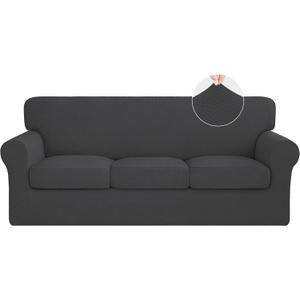 ISSUNTEX 4 Pieces High Stretch Thicken Couch Covers, Soft Sofa Slipcover for 3 Separate Cushion , Jacquard Fabric Elastic Furniture Protector for Dogs (Sofa, Dark Gray)